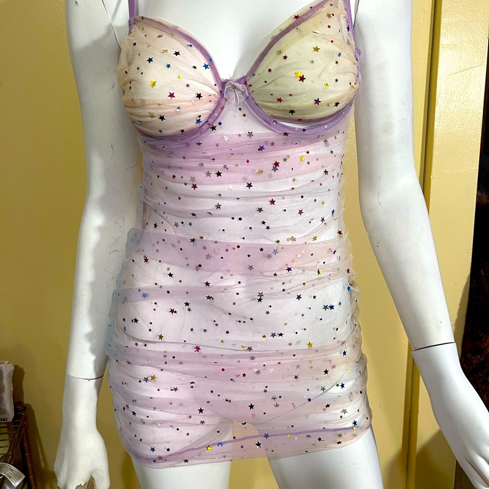 Rainbow see through mini dress